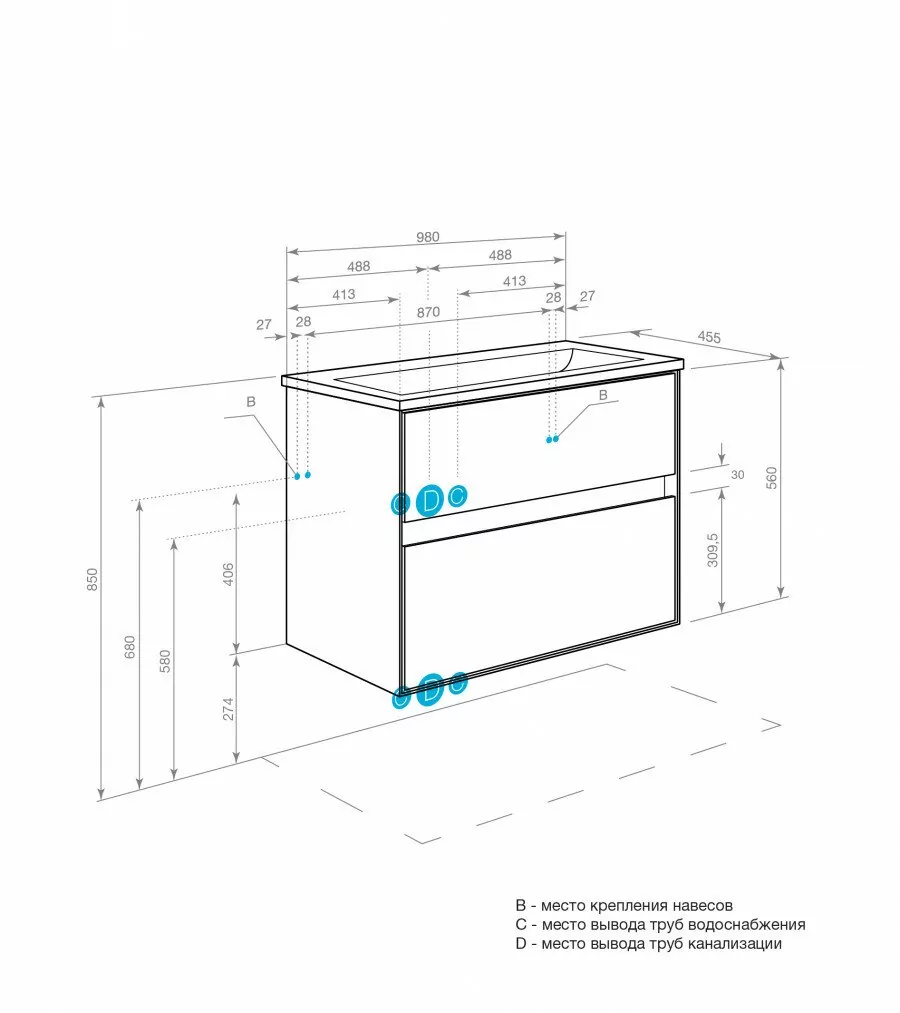 Тумба подвесная Aquaton Либерти 100 раковиной Элина 100, дуб эльвезия