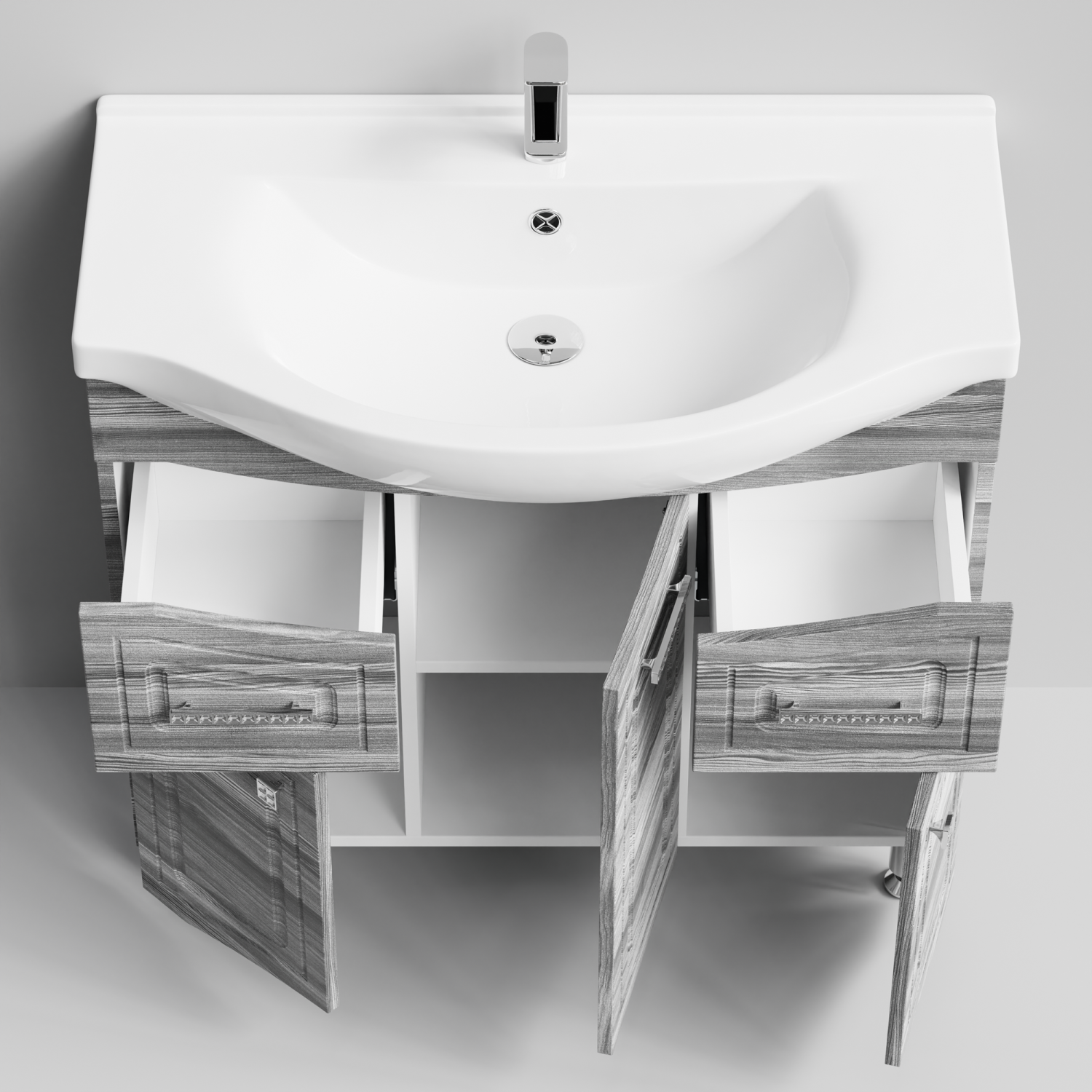 Тумба с раковиной Адам 90 напольная, Лиственница структурная контрастно-серая, петли справа
