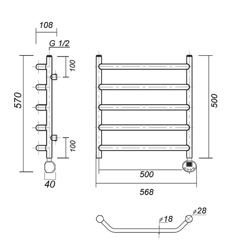 Полотенцесушитель электрический Domoterm Лаура П5 500x500 АБР ER правый, античная бронза