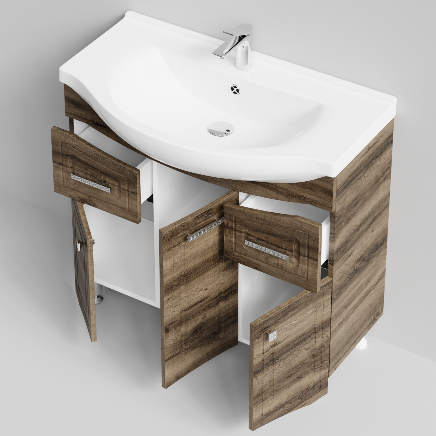 Тумба с раковиной Адам 90 напольная, Дуб крымский коричневый, петли слева