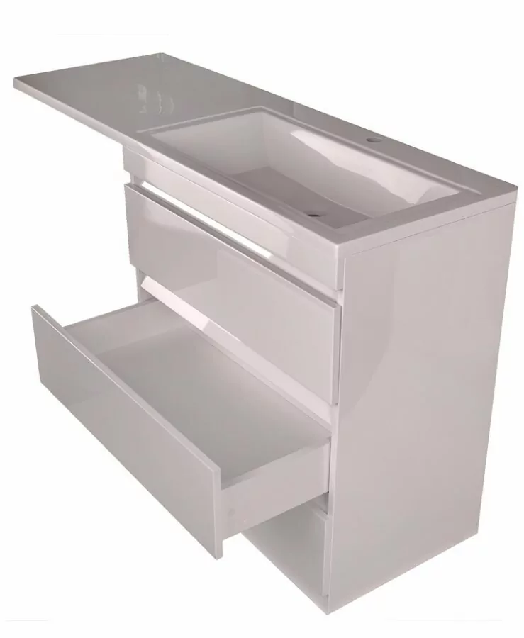 Тумба напольная Style Line Даллас 150 люкс plus ПВХ с раковиной Даллас 150 под стиральную машину, 3 ящика, правая, белая