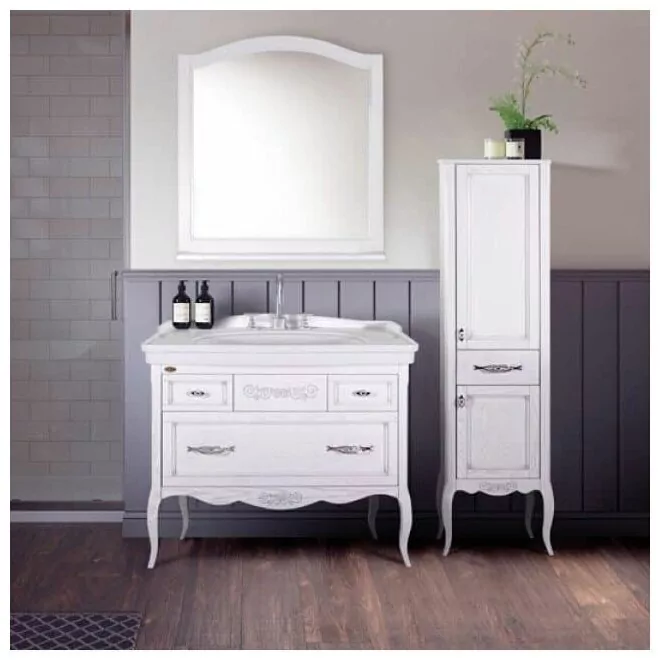 Пенал ASB Woodline Модерн 40 L/R напольный, белый, патина серебро