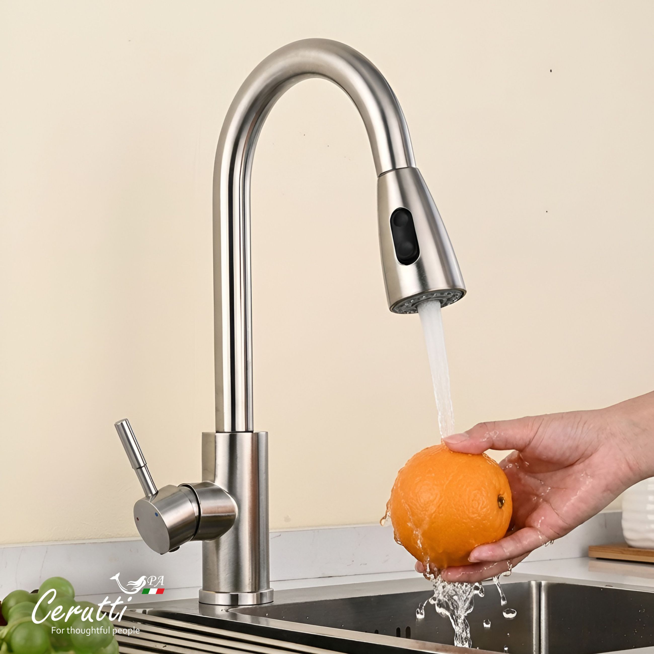 Cмеситель для кухни Ceruttispa Эннио BN (ENNIO BN) из нержавеющей стали, цвет матовый никель