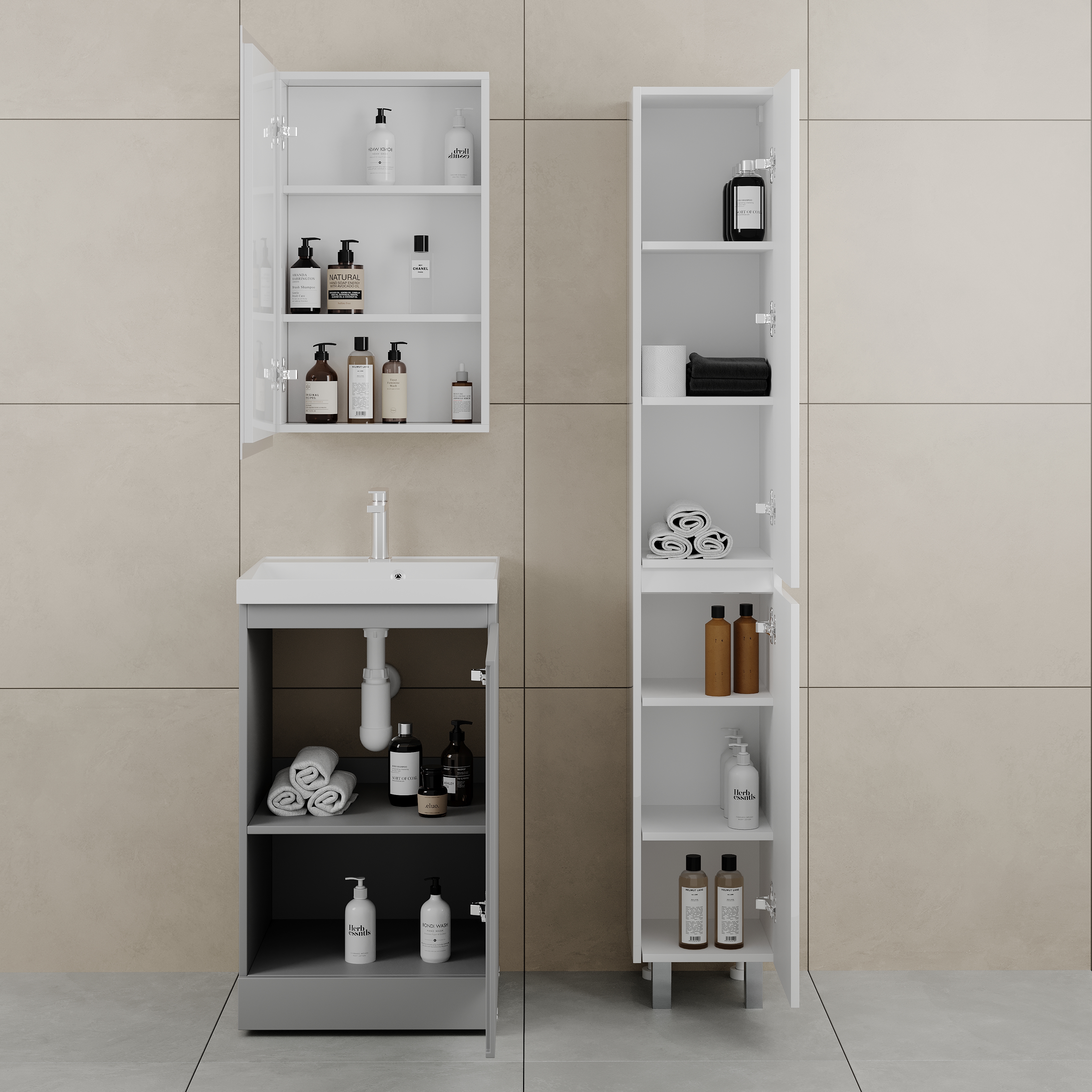 Тумба напольная Style Line Батлер 50 с раковиной Asti 50 белый, антискрейтч серый