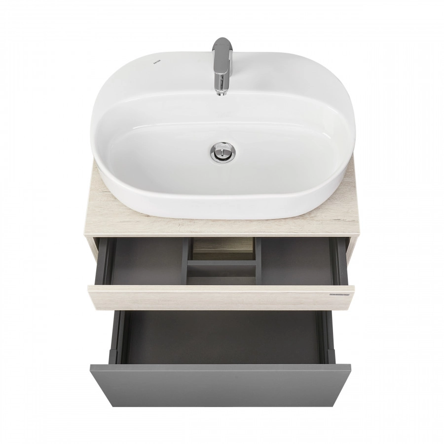 Тумба подвесная Aquaton Лофт Урбан 65 с раковиной Одри 42x62 Round, серый графит, дуб орегон