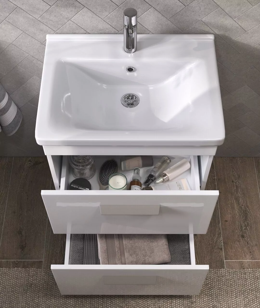 Тумба напольная Vigo Nova 60 с раковиной Миранда 60, 2 ящика, белый