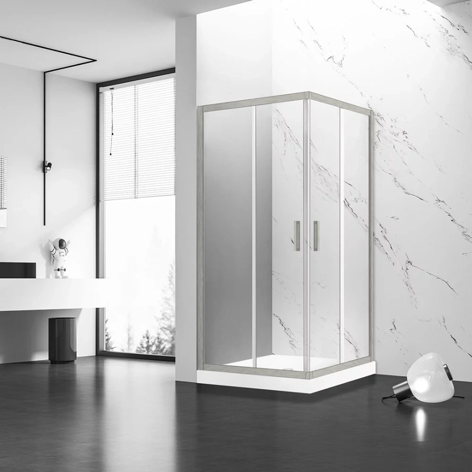 Душевой угол Veconi Rovigo RV-83, 1000х900х1950, никель брашинг, прозрачное стекло