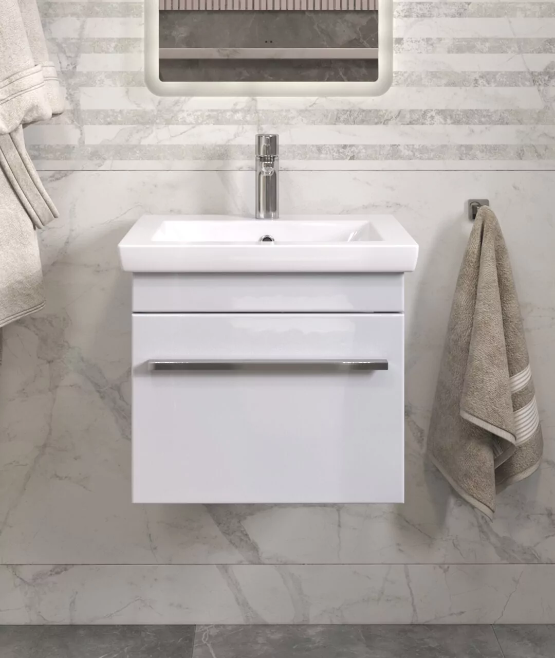 Тумба подвесная Vigo Land 50 с раковиной Como 50, 1 ящик, белый