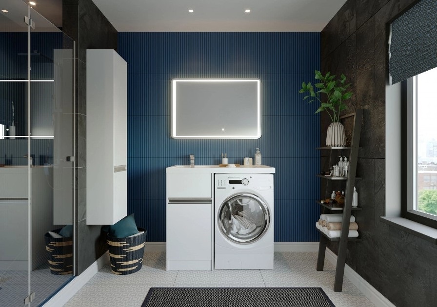 Тумба напольная Aquaton Лондри 40 с раковиной Лондри 105 под стиральную машину, L левая, графит