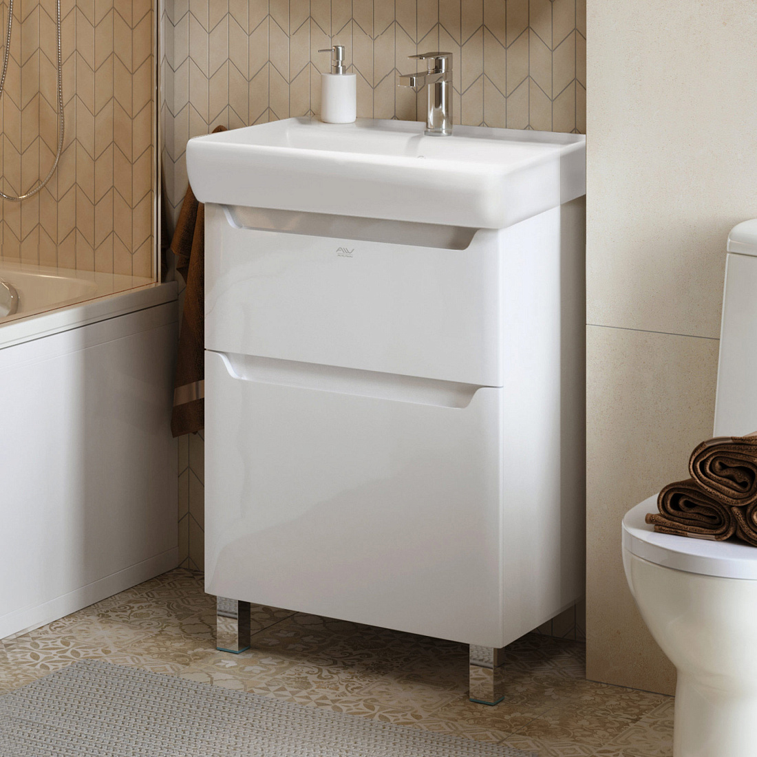 Тумба напольная Alavann Lana 60 с раковиной Q60, белый