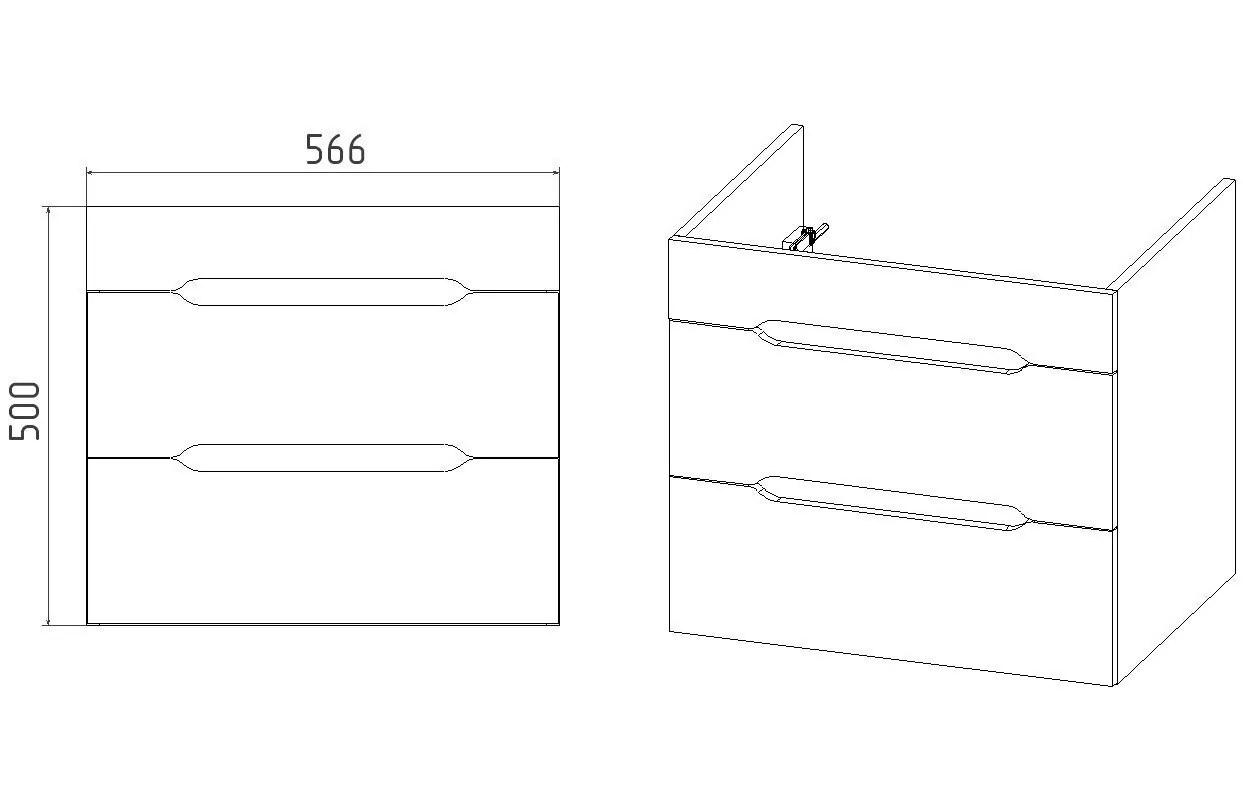 Тумба подвесная Viant Марсель 60 с раковиной Como 60, два ящика, белый