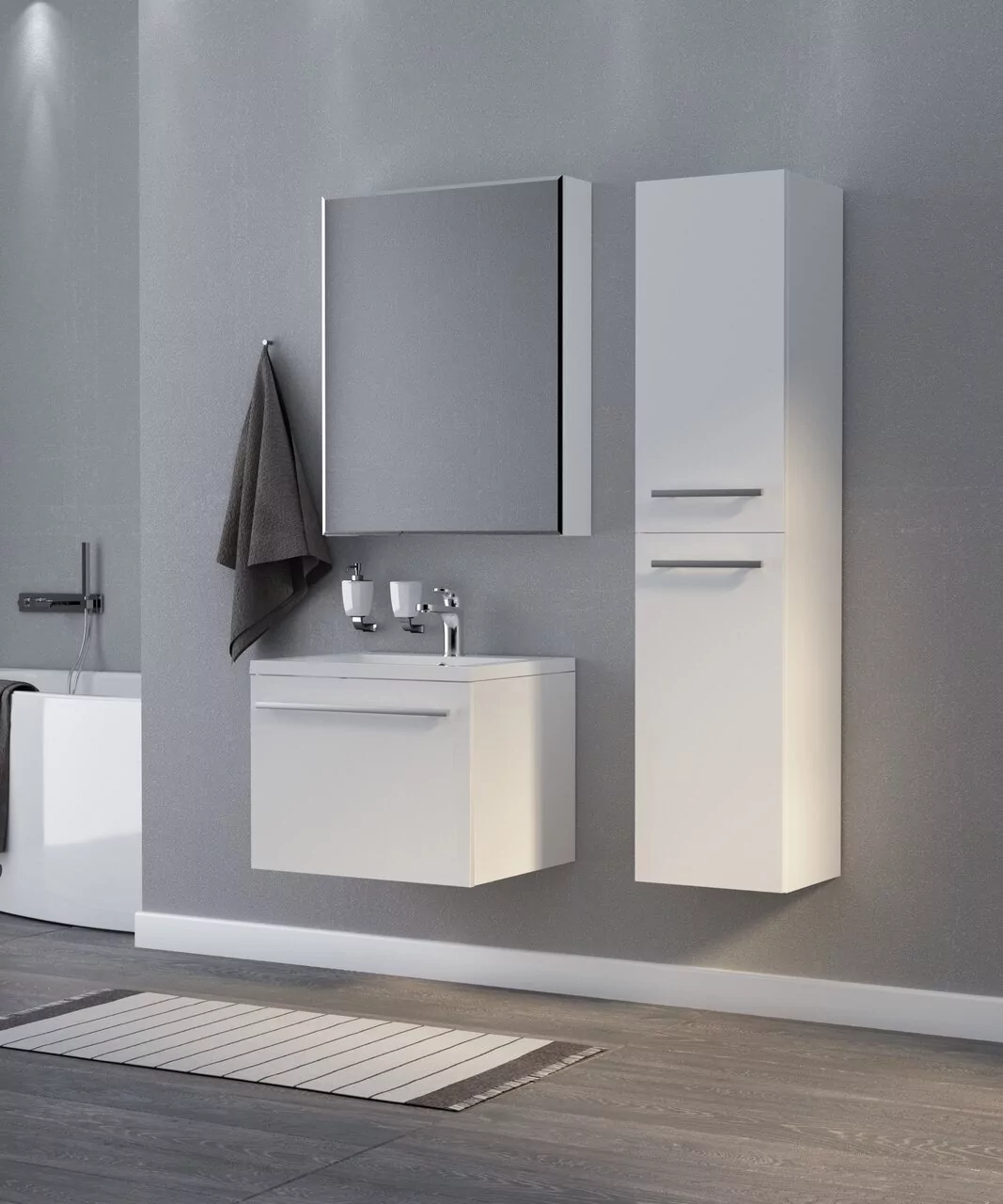 Тумба подвесная 1Marka Соната 58П с раковиной Анита 58, 1 ящик, белый