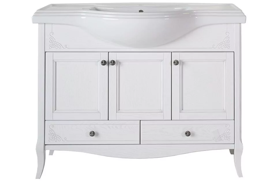 Тумба напольная Asb-Woodline Салерно 105 с раковиной Классик 105, белый/патина серебро