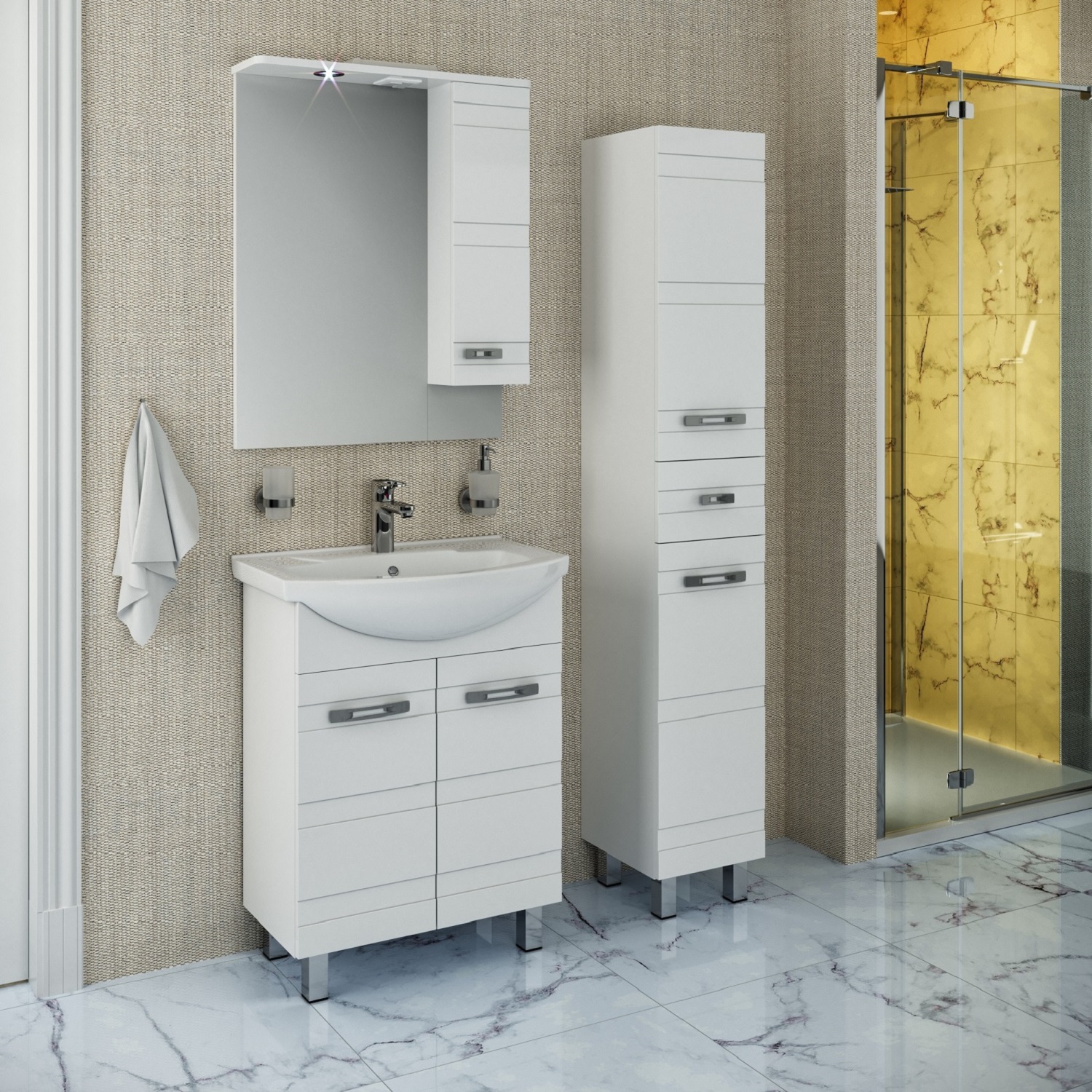 Тумба напольная Runo Турин 65 с раковиной Элеганс 65, белый