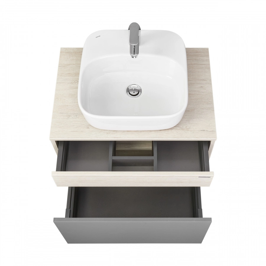 Тумба подвесная Aquaton Лофт Урбан 65 с раковиной Одри 420х420 Soft, серый графит, дуб орегон