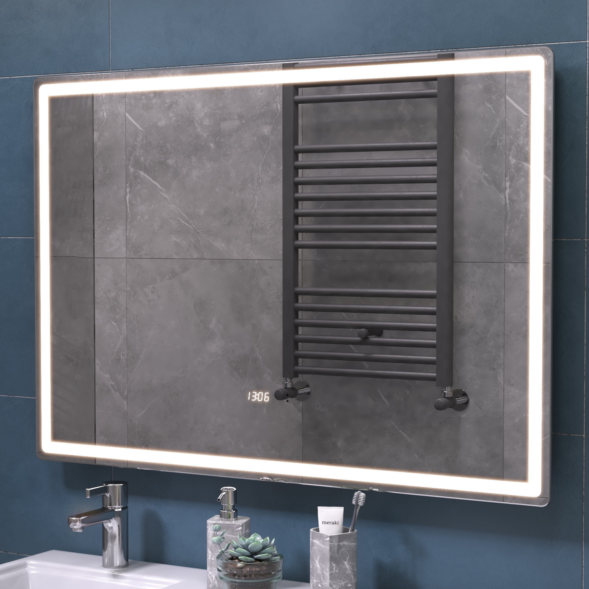 Зеркало Vigo Geometry Luxe 100 свет, сенсор, часы, антизапотевание