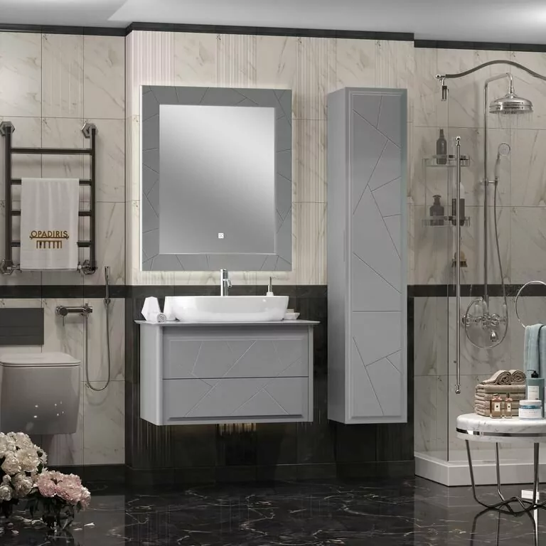 Тумба с раковиной Opadiris Луиджи 90 со столешницей, серый матовый