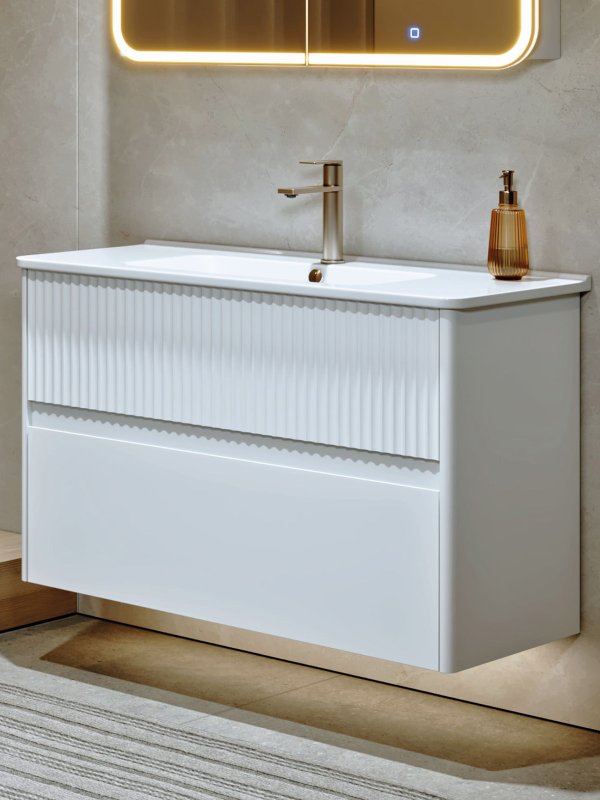 Тумба подвесная Alavann Wave 105 с раковиной Nikson 105, белый