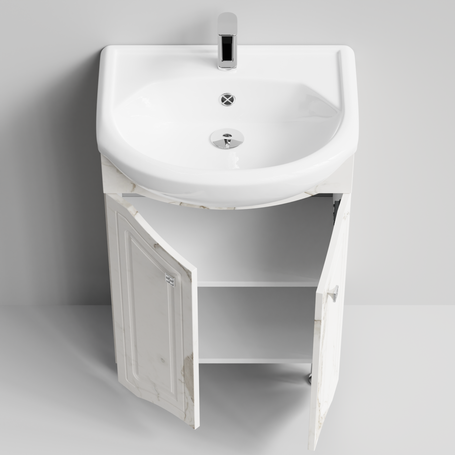Тумба с раковиной Адам 55 напольная, Мрамор Белый натур милк