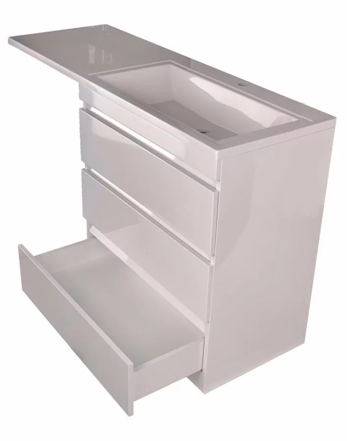 Тумба напольная Style Line Даллас 150 люкс plus ПВХ с раковиной Даллас 150 под стиральную машину, 3 ящика, правая, белая