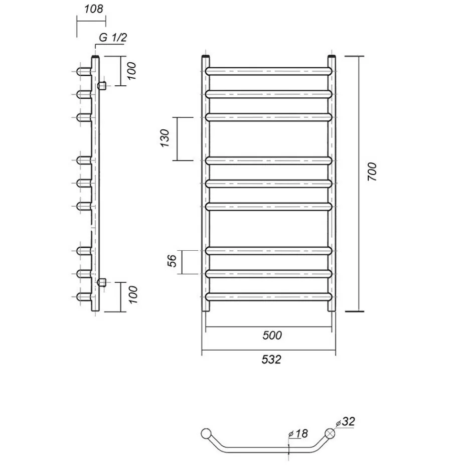 Полотенцесушитель водяной Лаура Domoterm П9 500х700 золото