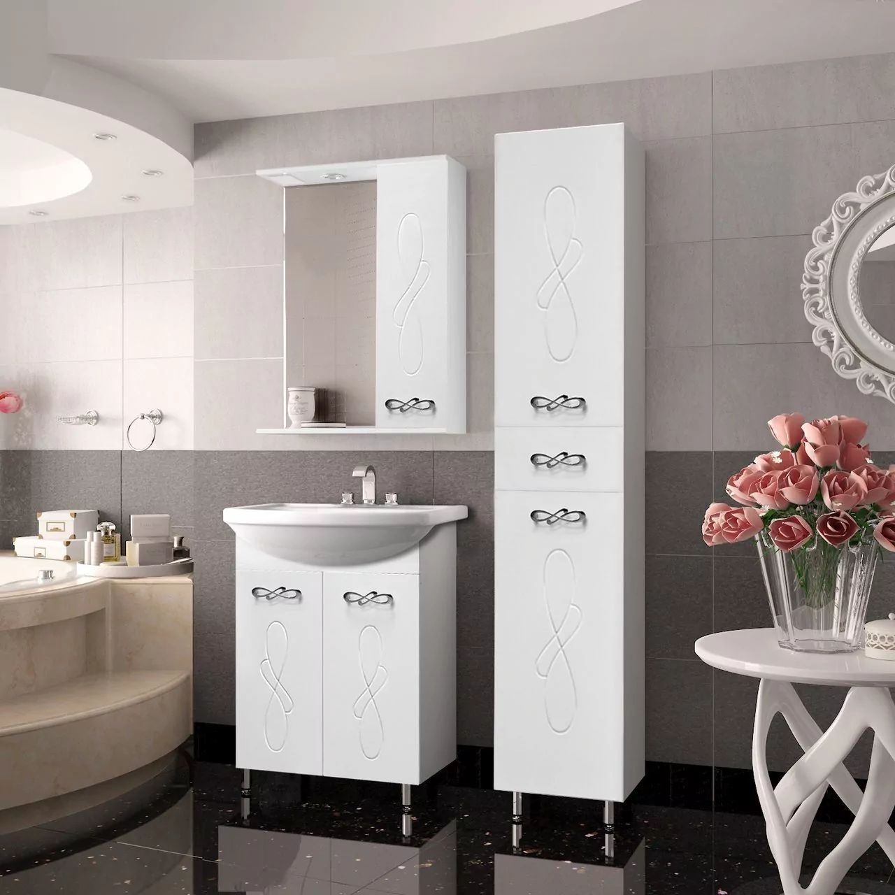 Зеркало с шкафчиком Style Line Венеция 55/С R свет, белый