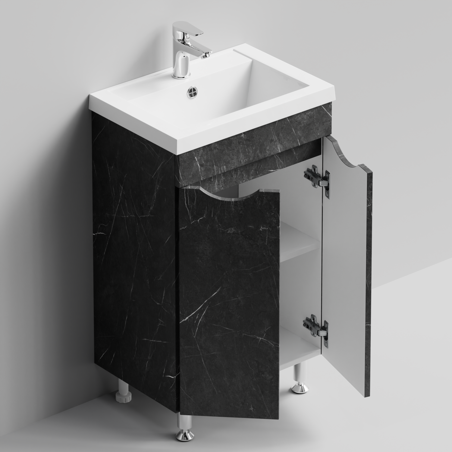 Тумба с раковиной Vod-ok Смайл 50 напольная, Мрамор Графит софт тач