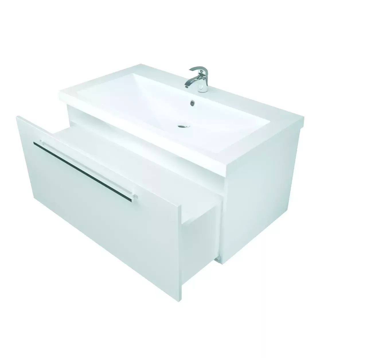 Тумба подвесная 1Marka Соната 90П с раковиной Нота New Polytitan 90, 1 ящик, белый