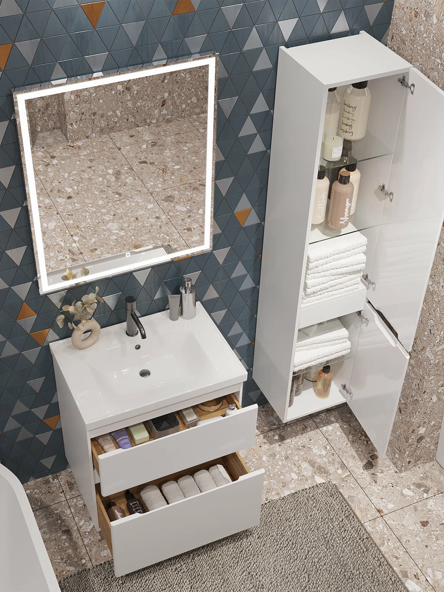 Тумба напольная SanStar Riana 60 с раковиной Грейс 60, белая