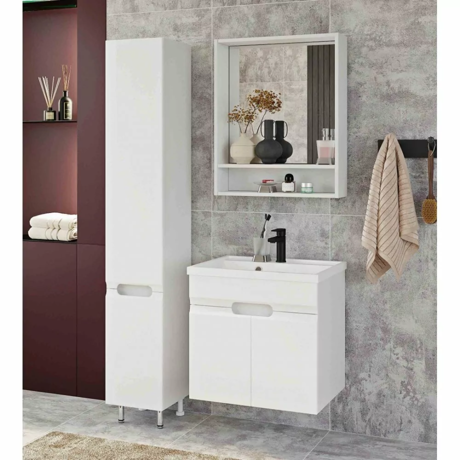 Мебель для ванной Венеция Слим 60 подвесной комплект, белый матовый