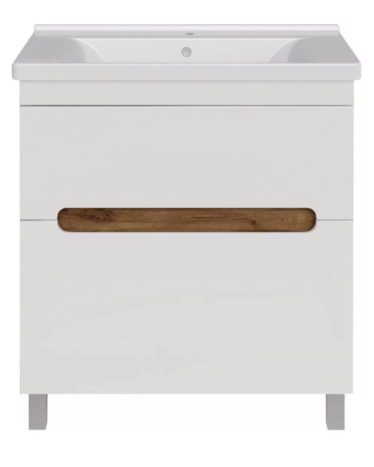 Тумба напольная Асб-мебель Вита 80 с раковиной Миранда 80, белый/дуб золотой