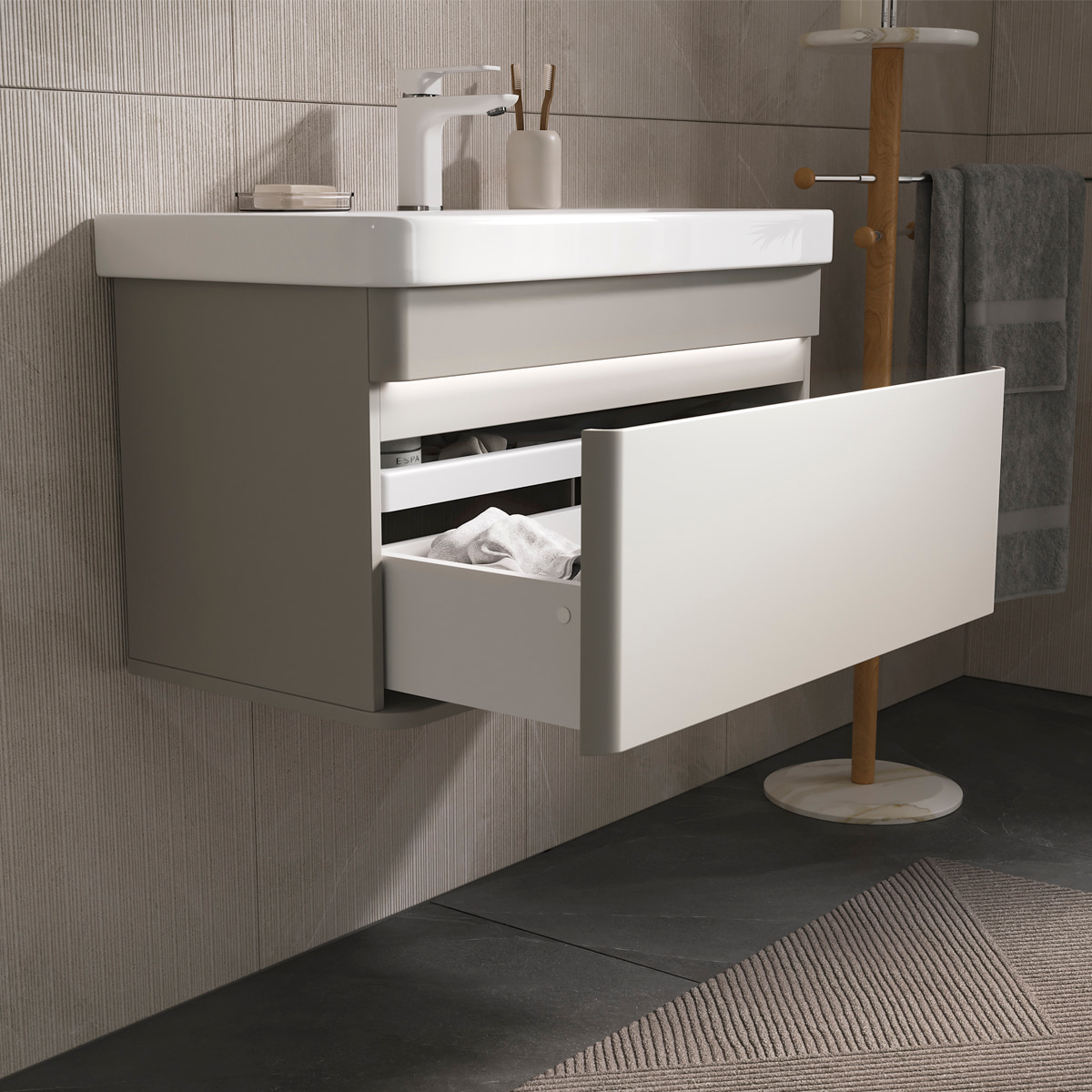 Тумба подвесная EQUIL Elegante с раковиной Nice 80, 1 ящик, амарок/белый