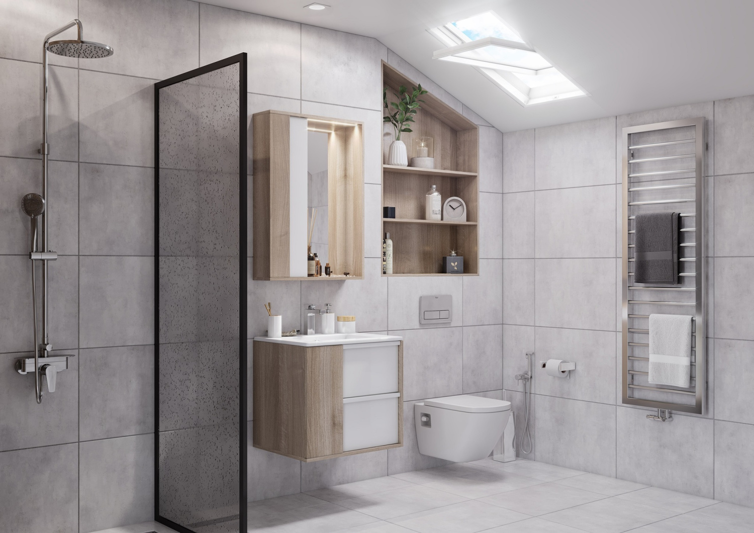 Тумба подвесная Aquaton Бостон 60 с раковиной Элина 60, дуб эврика