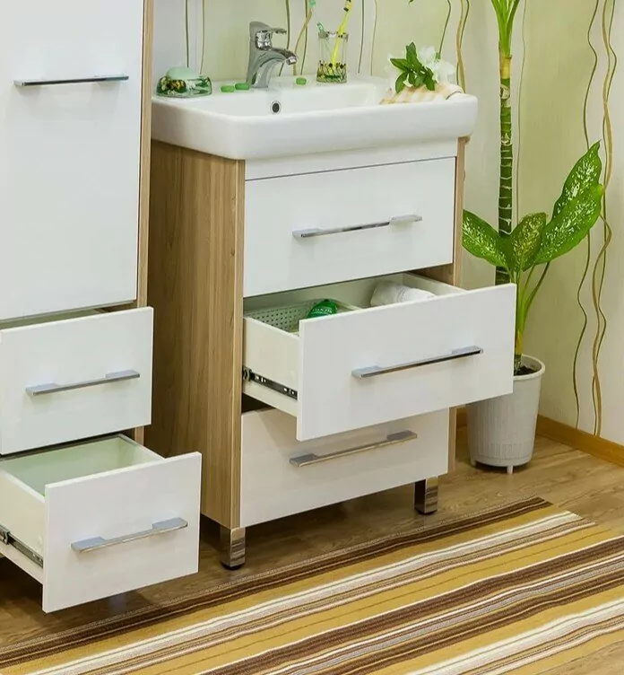 Тумба с раковиной Sanflor Ларго 60 напольная, белый/вяз швейцарский