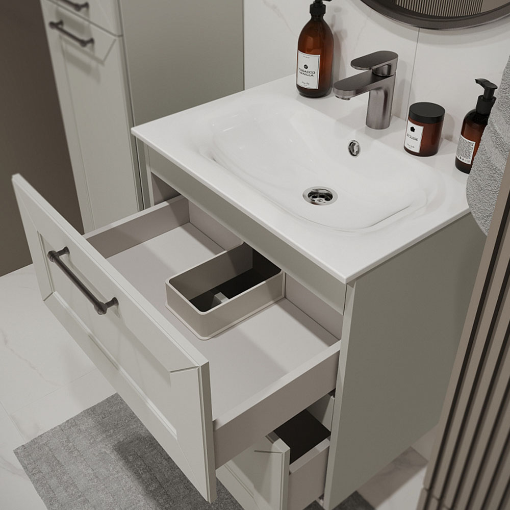 Тумба с раковиной подвесная (60 см) Terminus Victoria VIC10602900301O, белый, ручки черный