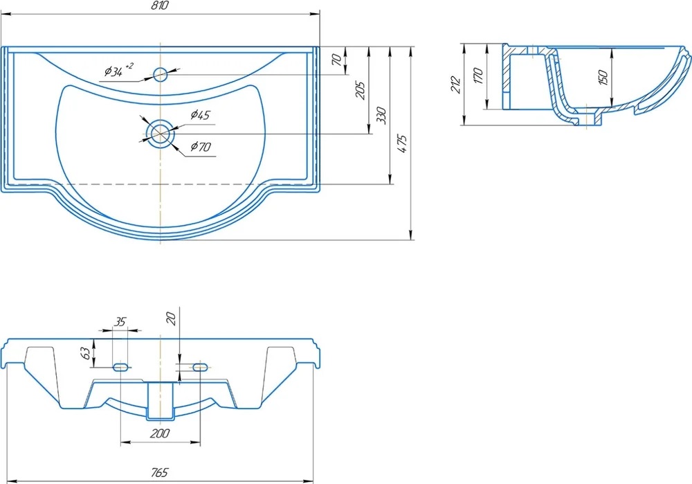 Тумба с раковиной Francesca Империя 80 напольная, 2 ящика, венге