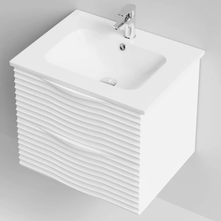 Тумба с раковиной Vod-ok Elite Эйфория 60 F2 волна, подвесная, два ящика, белый матовый