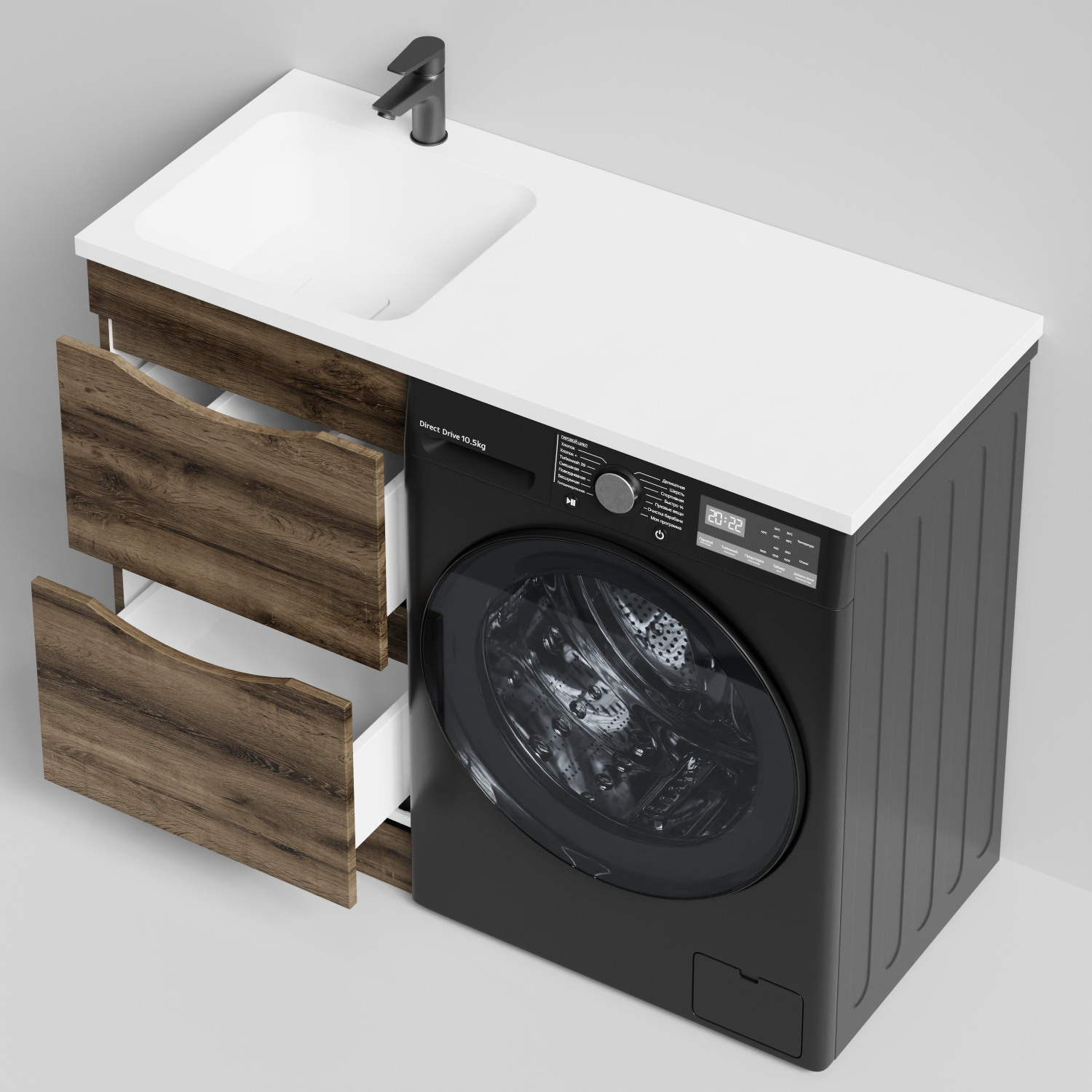 Тумба Vod-ok 48 с раковиной Смайл 110 напольная, под стиральную машину, левая, Дуб крымский коричневый