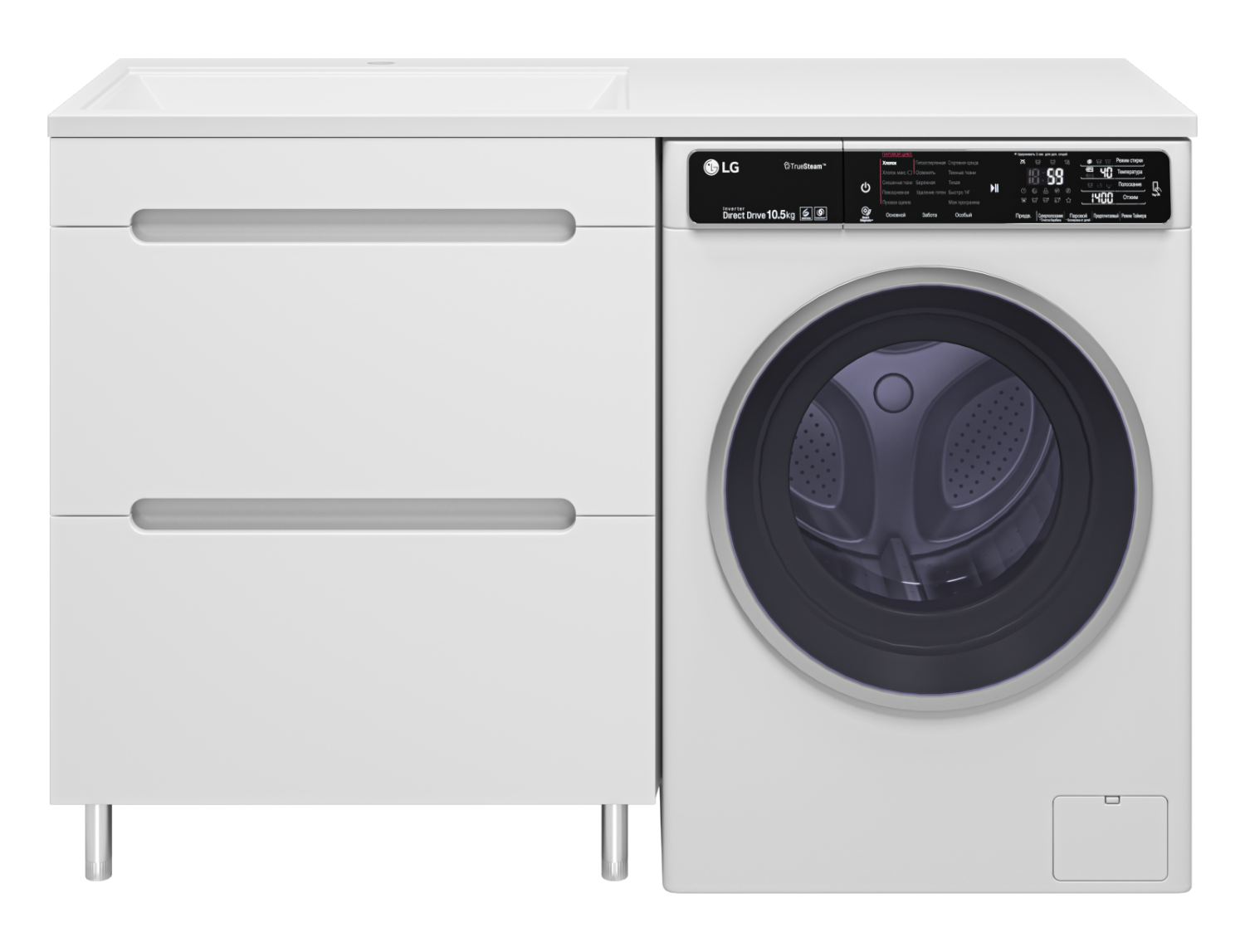 Тумба с раковиной Misty Байкал 70 под стиральную машину, с раковиной Misty Гавана 130 R, белый