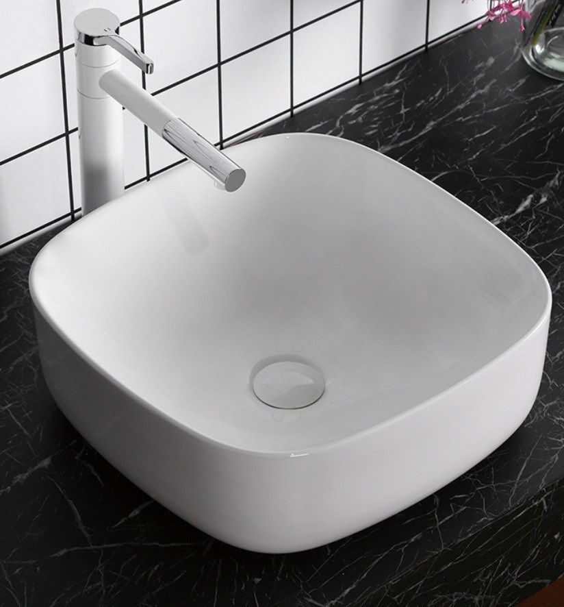 Раковина Ceruttispa CR0010 накладная, белая, квадратная 425х425х150