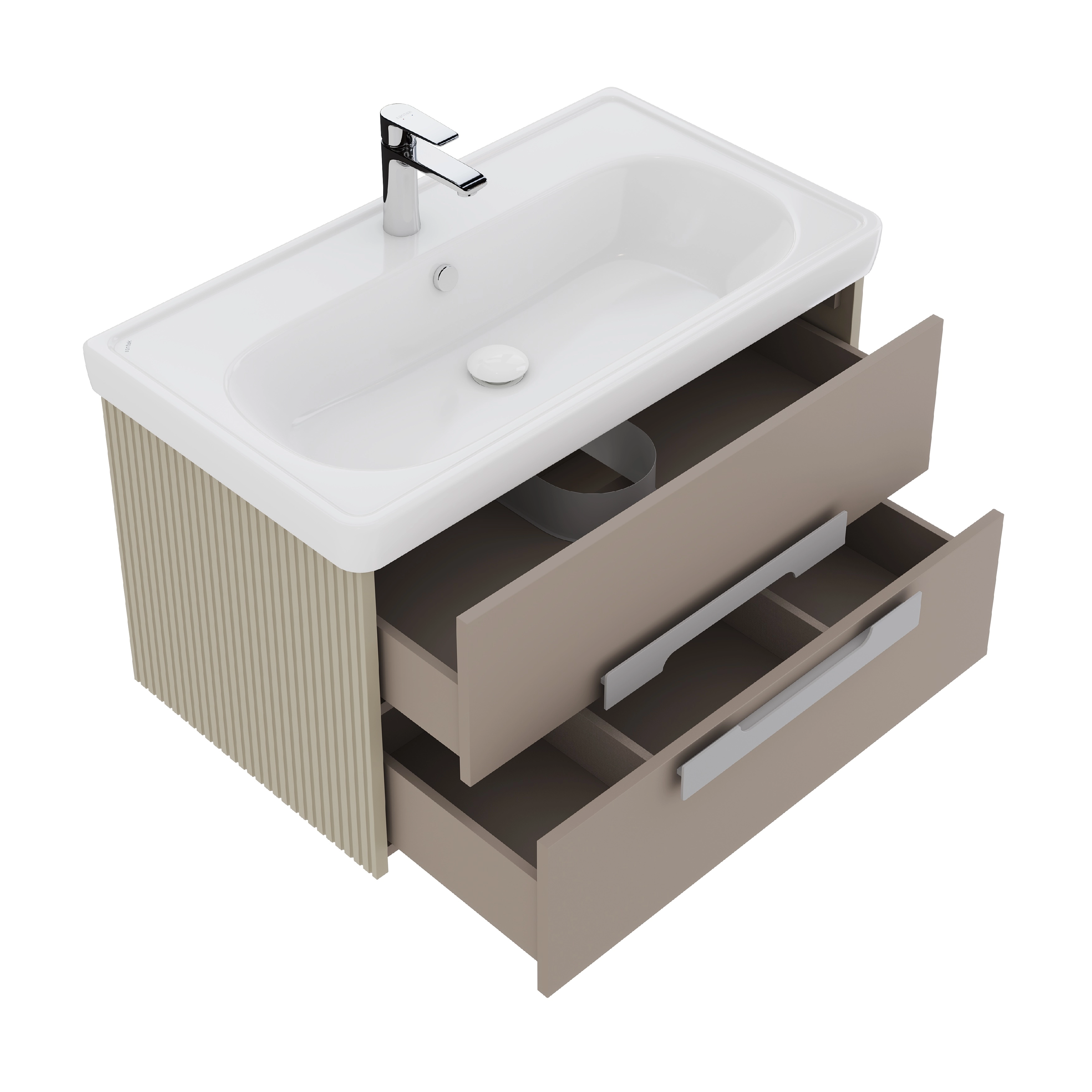 Тумба подвесная Aquaton Ар-Деко 65 с раковиной Нео 65, 2 ящика, кашемир