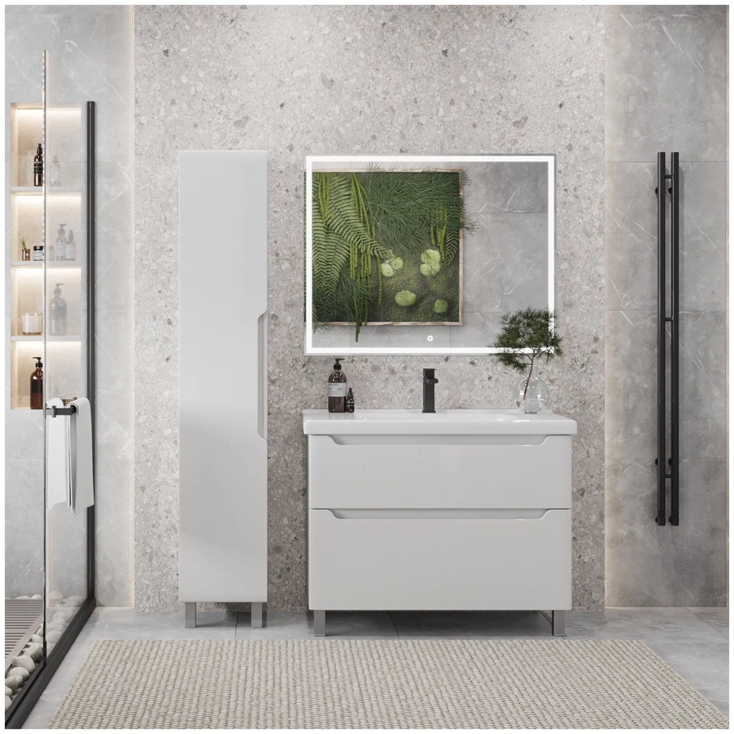 Тумба напольная SanStar Lanciano 100 с раковиной Миранда 100, белая