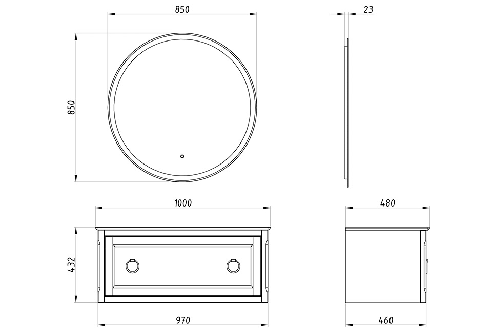 Тумба ASB Wood Line Рома 100 со столешницей и раковиной Олимп 57, белая