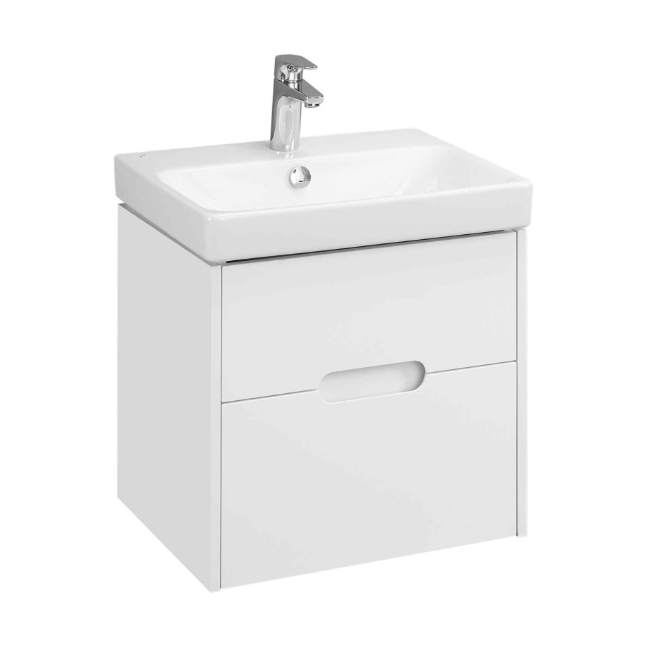 Тумба Aquaton Оливия 55 с раковиной Адриана 55 подвесная, 2 ящика, белый матовый