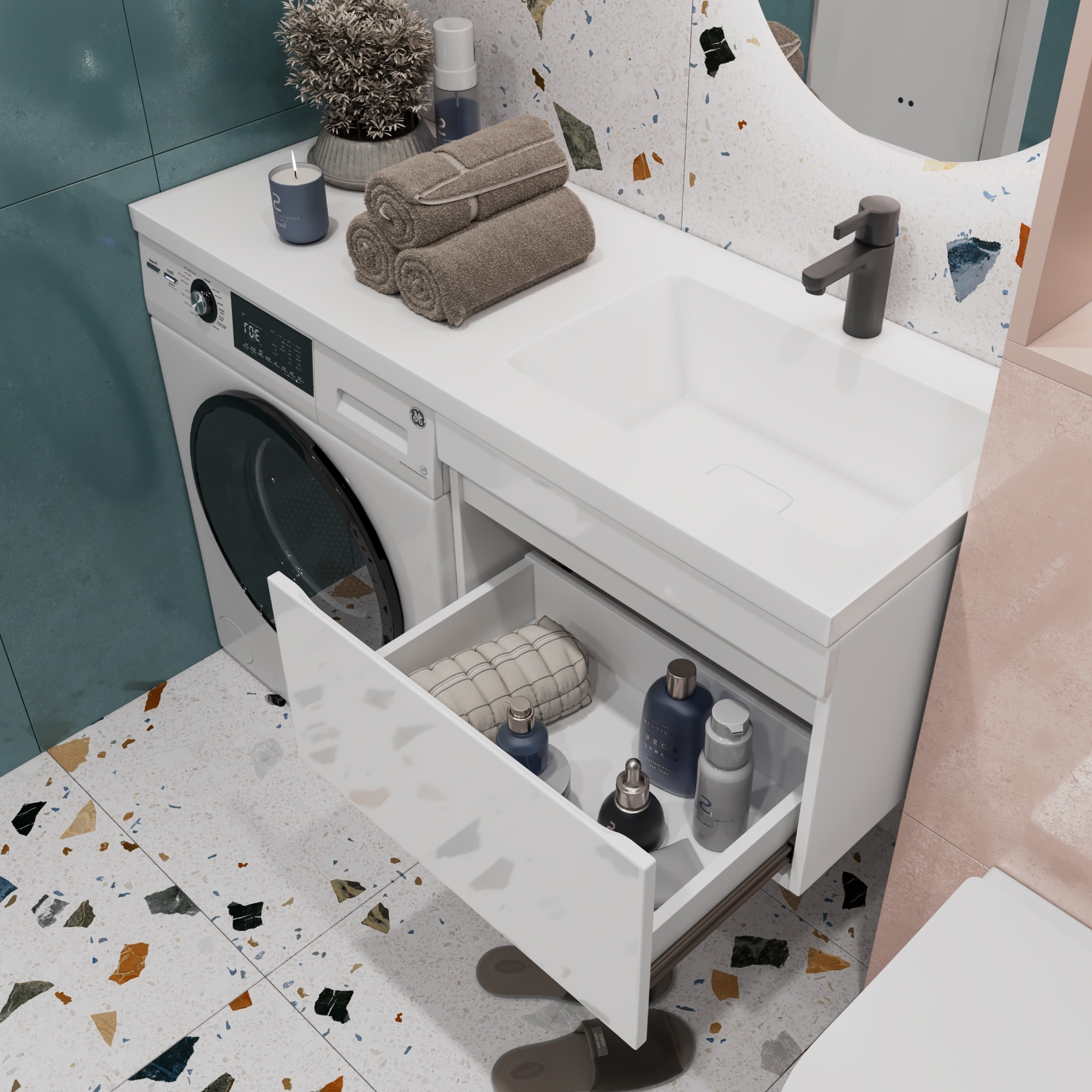 Тумба подвесная Vigo Urban 600-0-1, столешница 120 R, раковина Kamilla 120, 1 ящик, белый