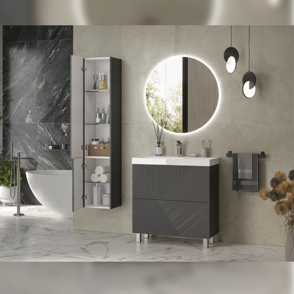 Тумба с раковиной напольная Velvex Edge tn.EDG.9696.80.2Y графит, 80 см