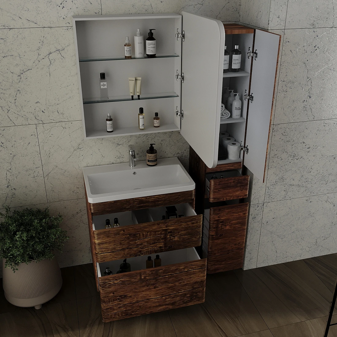 Тумба напольная Style Line Атлантика 70 Plus Люкс с раковиной Атлантика 70, старое дерево от магазина Vanna-Vanna.ru!