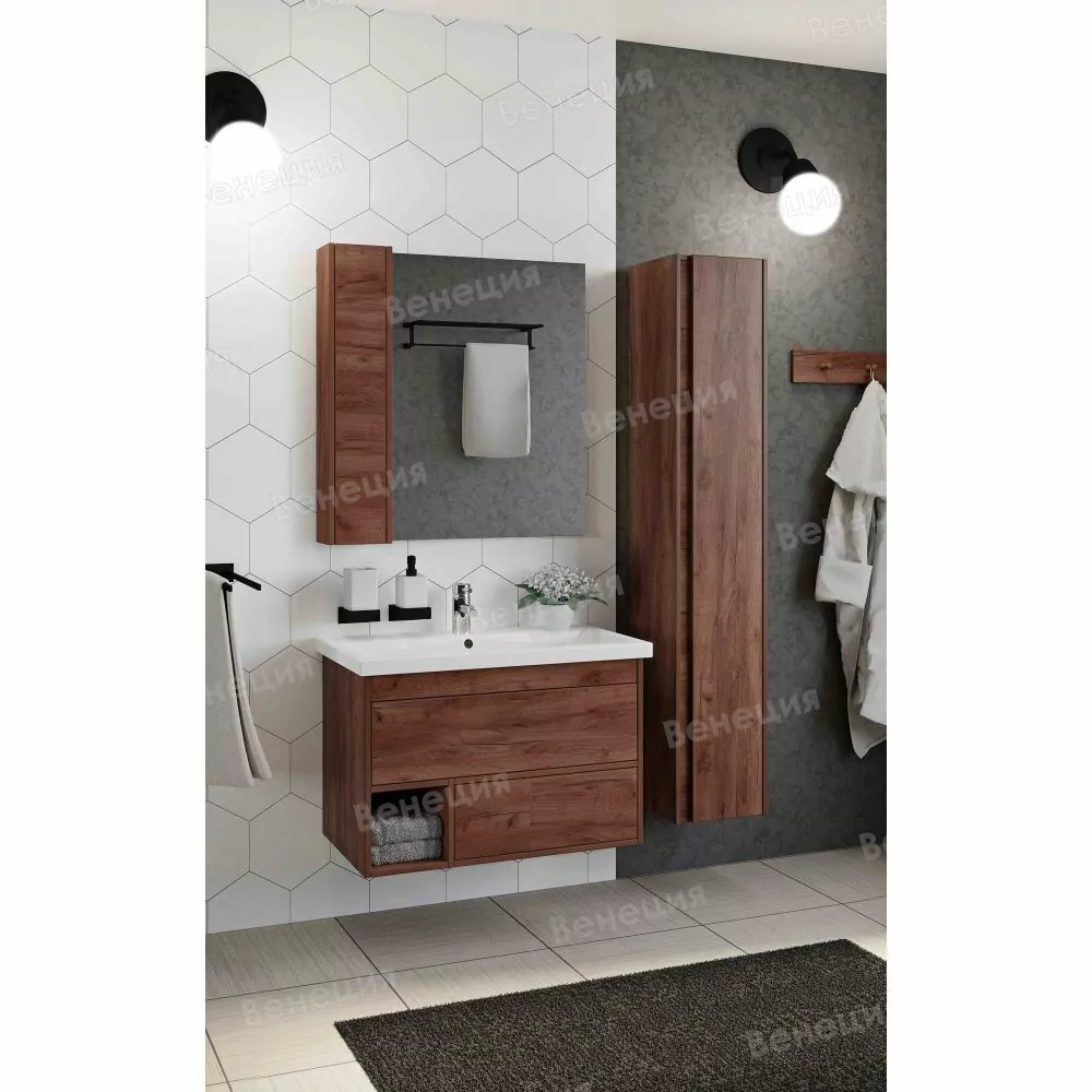 Тумба с раковиной Венеция Canada 80 подвесная, дуб крафт табачный