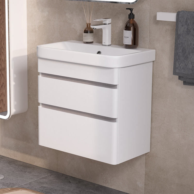 Тумба с раковиной EQUIL Nice 70 подвесная, 2 ящика, белый софт