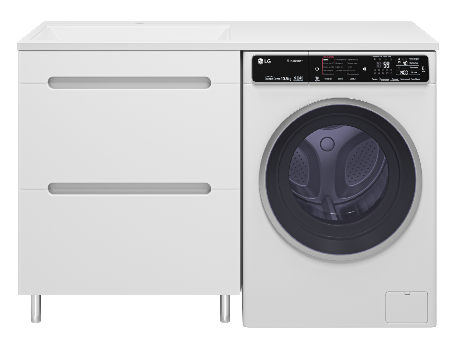 Тумба с раковиной Misty Байкал 70 под стиральную машину, с раковиной Misty Гавана 130 L, белый